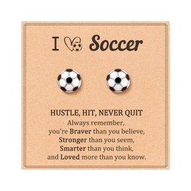 Football Stud Earrings with Gift Cards, Football Earrings, Football Gifts for Gils and Boys, Soccer Boys Earrings Black White Boys Earrings Studs for Kids