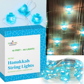 The Dreidel Company Hanukkah LED String of Lights Menorah and Dreidel Designs 10 Feet with 40 Lights