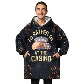 Casino Gifts for Men/Women, Gambling gifts Wearable Fleece Blanket Hoodie, Super Soft Warm Cozy with Giant Pocket - One Size Fits Most - Gifts for Gambler - Rather