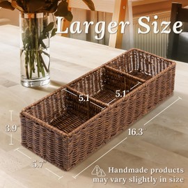 WeeNest Wicker Basket with 3 Compartments, Toilet Storage, Bathroom Organizer Countertop, Resin Wicker 1pc, Toffee