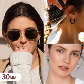 FOCALOOK 5 mm Thick Circle Hoop Earrings for Women Girls Black Stainless Steel 30 mm Circle Earrings Circle Ear Piercing Elegant Statement Earrings Earrings for Party Birthday, Stainless Steel, No