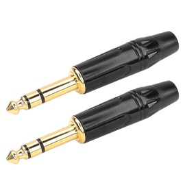 PNGKNYOCN 1/4 Connecto Stereo Plugs, 6.35mm TRS Gold Plated Solder Type DIY Audio Connector for Replace worn plug on cable (2 Pack)