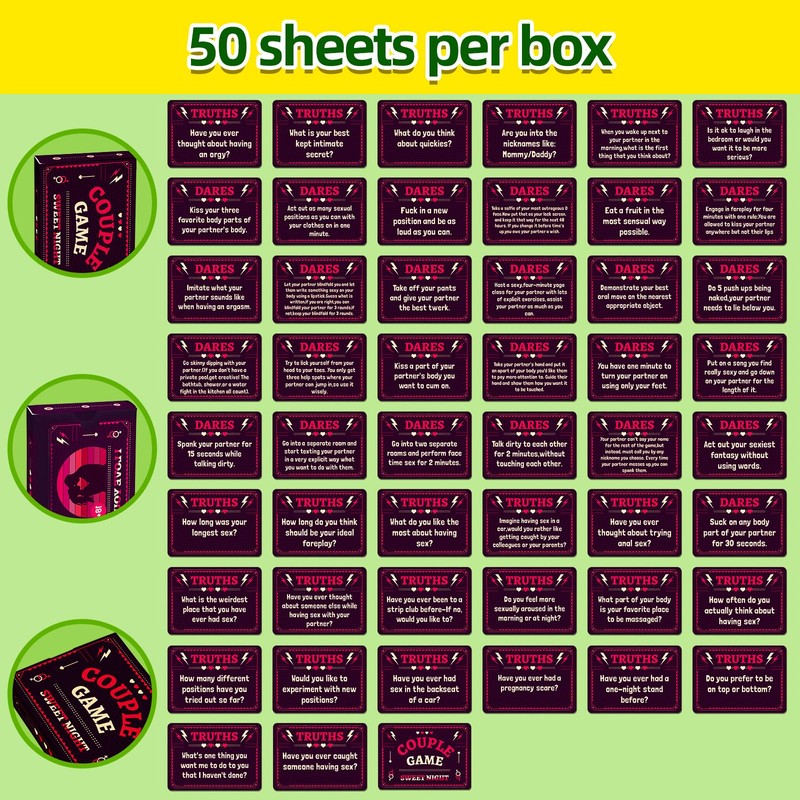 TNCDJKPA Sweet Night Couples Games Cards for Adults, Truths Dares