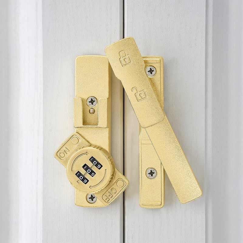 INIRET Gold 180 Degree Barn Door Lock,Mechanical Password Lock,Flip Latch