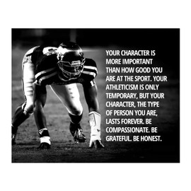 Inspirational Football Poster - "Character Over Athleticism" - Motivational Quote for Athletes - Perfect for Locker Rooms, Gyms, and Bedrooms - 10x8 Inch Print