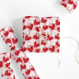 JarThenaAMCS Valentine's Day Wrapping Paper -Mini Roll- 17 Inch x 32.8Ft Red White Heart Gift Wrap Art Paper for Wedding Bridal Baby Shower Anniversary DIY Craft