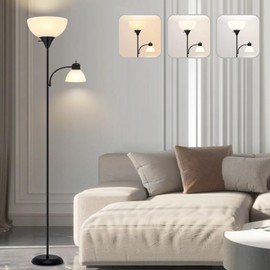 Floor Lamp for Living Room 9W LED Torchiere Floor Lamp with 9W Adjustable Reading Lamp Black 72"" Tall Floor Lamps for Bedroom Office Two Independent Rotary switches Including 2 Light Bulbs., LB-KC05
