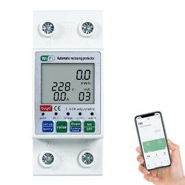 DEWIN Electricity Meter, DIN Rail, Smart Energy Meter Tuya WiFi Intelligent Restart Protection Current Voltage Monitoring Current Meter Current Meter