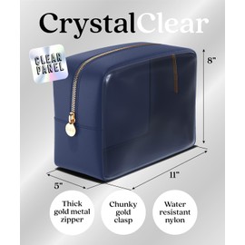 Embla Embla Clear Cosmetic Bag Makeup Case, Clear Zipper Make Up Pouch and Toiletry Travel Tote, Cute Skincare Pouches for Women Girls, Preppy Purse Cosmetic Organizer, Large Makeup Bags, Sapphire