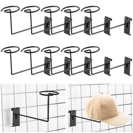 Blulu 12 Pcs Hat Displayer for Gridwall, Metal Hat Helmet Rack Retail Store Display Shelves Organizer Cap Rack Wall Fixtures Gridwall Hooks Accessories for Craft Show Garage (Black)