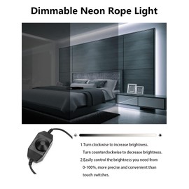 MMEEVT LED Neon Lights, 24V Cool White Dimmable LED Strip Lights, 16.4ft/5m Waterproof LED Neon Rope Lights DIY LED Strip Lights for Gaming Bedroom Outdoor Decor (Power Adapter Included)