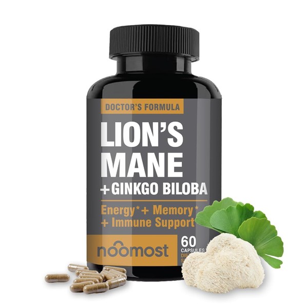 NooMost Lions Mane Supplement Organic Capsules - With Ginkgo Biloba