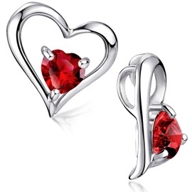 MATERIA by Matthias Wagner Women's Necklace Pendant Heart Silver 925 Gemstone Pendant with Chain 45 cm, Sterling Silver Gemstone, Garnet