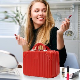 Balakaka Cosmetic Case Hard Shell Waterproof Makeup Bag Lightweight Hand Luggage Beauty Case with Handle and Zip Beauty Case Hard Shell Toiletry Bag Girls Gift, Red (red 1)