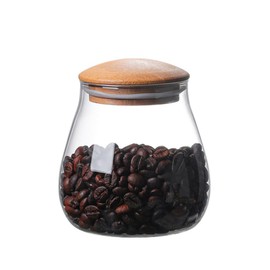 WAIT FLY Mushroom Shape Borosilicate Glass Coffee Bean Storage Container with Airtight Bamboo Lid, Tea Canister, Food Storage Jar for Tea, Coffee, Spices, Sugar, Candy, Cookies, Cereals-Smooth-13 OZ