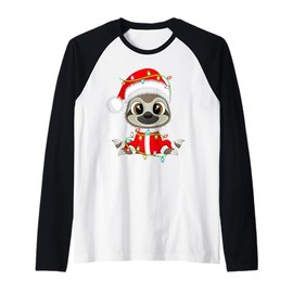 Funny Sloth Christmas Lights Santa Costume Cute Animal Xmas Raglan Baseball Tee