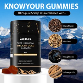 Pure Himalayan Shilajit Gummies, Gold Grade Shilajit with Ashwagandha|Energy Boost & Immune Support Fulvic Acid & 85/Trace Minerals for Men and Women No Added Sugar 100% Natural Organic 60 Gummies (1)