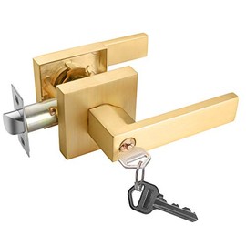 EHOMEWARE 1 Pack Door Lever Lock Gold Front/Exterior Door Handle Set Keyed Alike/Combo Keys, Heavy Duty Left/Right Handing Exterior Door Handle, Entry Door Handle Set