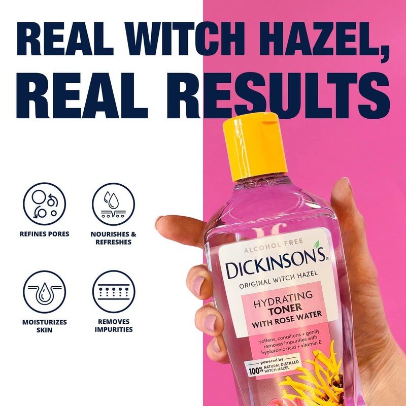 Dickinson's Enhanced Witch Hazel Hydrating Toner with Rosewater, Alcohol Free,