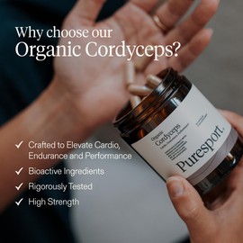 Puresport Cordyceps Supplement (30 Day Supply), Cardiovascular Cordyceps Mushrooms Supplement with 25% Polysaccharides, Supports Endurance, Performance and Recovery, Informed Sport Certified