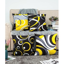 D DIFARIC Yellow and Black Throw Pillow Covers 20x20 Inches Set of 4 Decor Decorative Throw Pillow Cover Abstract Modern Geometric Square Cushion Cases for Sofa Bed Couch