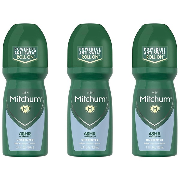 Mitchum Invisible Anti-Perspirant & Deodorant Roll-On, Unscented 3.4 oz (Pack of 3)