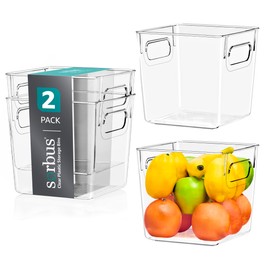Sorbus Small Clear Plastic Storage Bins for Shelves, Clothes, with Handle - Clear Storage Bins, Drawer, Shelf, Closet, Pantry, Fridge, Freezer Organizer Bins, Closet Organizers and Storage (2 pack)