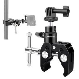 LANXIRE Super Clamp with Ball Head - Action Camera Clamp Mount with 1/4" & 3/8" Threads - Compatible with GoPro, DSLR, LED Lights, Monitors - Aluminum Alloy Construction for Studio & Outdoor Use
