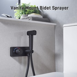 HOMYEP Cabinet Mount Handheld Bidet Sprayer for Toilet with 2-Function Spray-Holding Jet, Bathroom Vanity Mount Bidet Faucet with Hot and Cold Water, Brass 4-Inch RV Camper Shower Valve, Matte Black