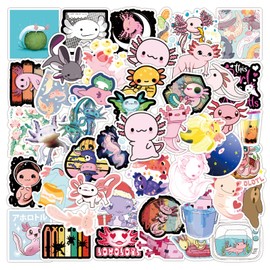 Axolotl Stickers,50 Pack Cute Reptiles Vinyl Waterproof Aesthetic Trendy Decals Stickers for Water Bottle,Skateboard,Journal,Laptop,Skateboard,Decal Graffiti Patches，Autocollant Enfant