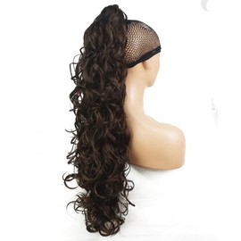 Lydell Long Wavy Curly Styled Clip In Claw Ponytail Hair Extension Synthetic Hairpiece Women Cosplay Wigs Chestnut Brown