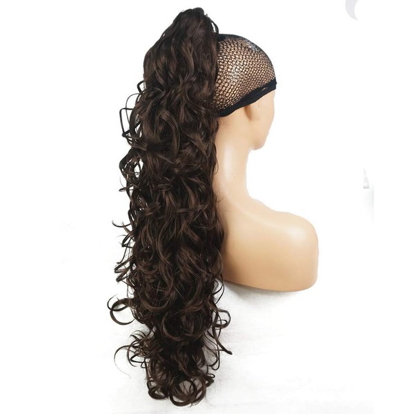 Lydell Long Wavy Curly Styled Clip In Claw Ponytail Hair Extension Synthetic Hairpiece Women Cosplay Wigs Chestnut Brown