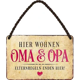 schilderkreis24 Tin Sign Funny Saying "Hier wohnen Oma Opa Elternregeln." Pension Hauseingang Gift Idea Gift Birthday Christmas Grandparents Pensioners Seniors Grandchildren 18 x 12 cm
