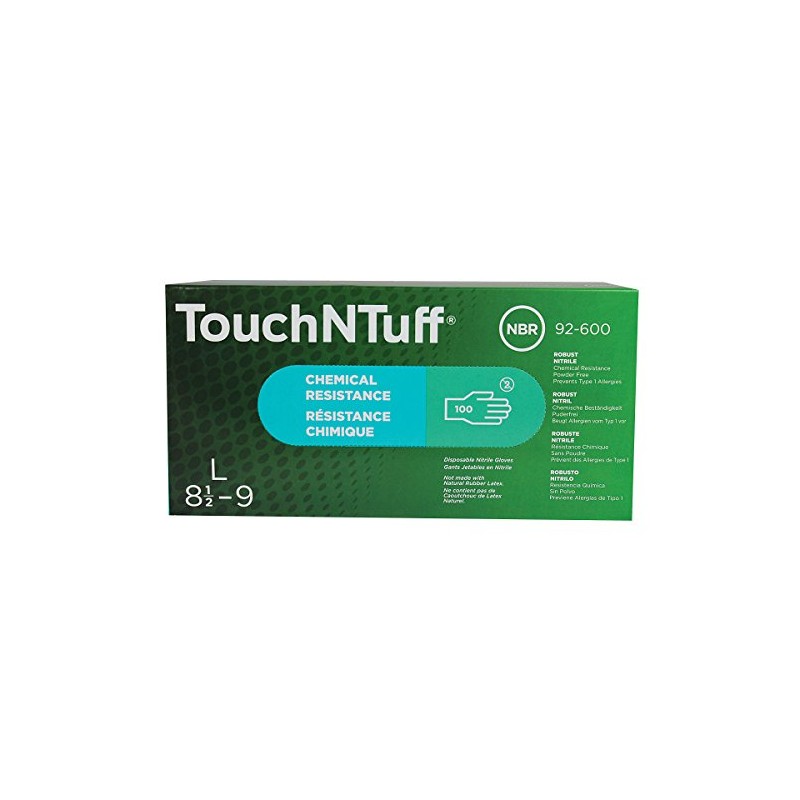 Ansell 92-600 Large Touch and Tuff Teal Nitrile Gloves Powder