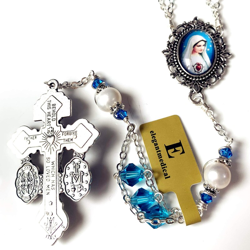 Elegantmedical - Collar con cuentas de cristal Bule y perlas