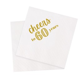 VOWFOO 60th Birthday Cocktail Napkins 100Pcs Cheers To 60 Years Birthday Paper Disposable Party Napkins for His Her 60th Birthday Party Table Decorations 5 x 5 two-ply (Cheers To 60 Years)