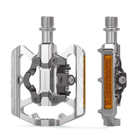 GEWAGE SPD Bicycle Pedals, 2-in-1 Double Function Flat and SPD Pedals with Reflector, 9/16 Inch CrMo Shaft for MTB Bicycles, Road Bikes and E-Bikes (Silver)