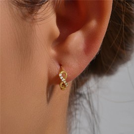 Silver Hoop Earrings for Women Girls, 14K Gold Hoop Earrings infinite with Cubic Zirconia, Small Sleeper Huggie Hoops Earrings for Ladies Girls, Hypoallergenic Silver 12mm Hoop Earrings