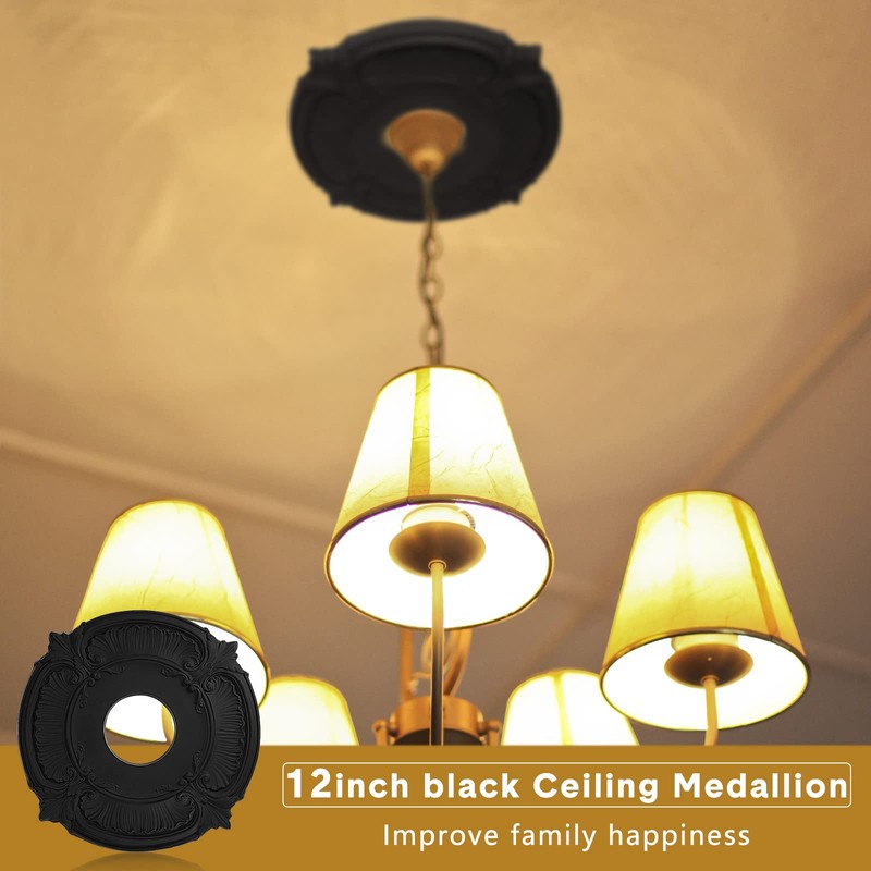 2 Pieces PU Ceiling Medallion Decorative Ceiling Fan Medallion Round