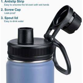 koodee 16 oz Water Bottle Stainless Steel Double Wall Vacuum Insulated Water Bottle for School Wide Mouth Flask with Leakproof Spout Lid (Royal Blue)