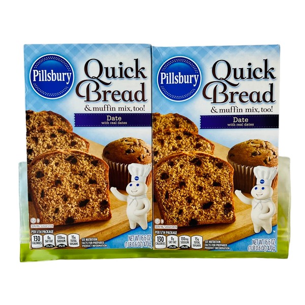 Date Quick Bread & Muffin Mix Bundle with 2 Pillsbury Date Quick Bread Mixes and 1 Reusable Bag for Storage or Leftovers