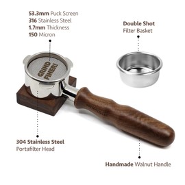 WALNUT COFFEE Handmade 54mm Bottomless Portafilter - Filter Basket - Puck Screen 53.3mm Included |Bottomless Naked Portafilter | Filter Basket Included | Fits Breville Espresso Machines 54mm