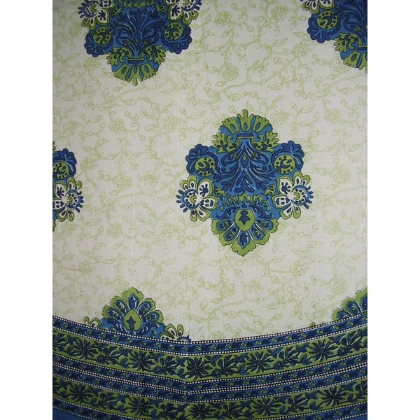 India Arts Mediterranean Style Round Cotton Tablecloth 88" Blue and Green