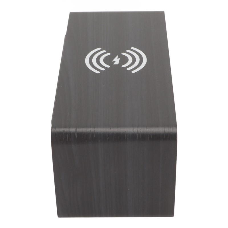 Wooden Digital Alarm Clock with Wireless Charging Black Adjustable Brightness