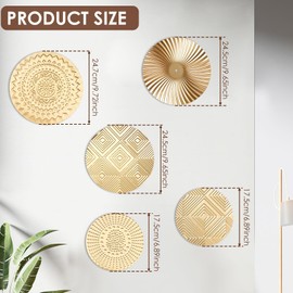 5Pcs Metal Wall Art Hanging Artwork Decor,Gold Minimalist Wall Art Decoration,Vintage Disc Decals for Living,Room,Office