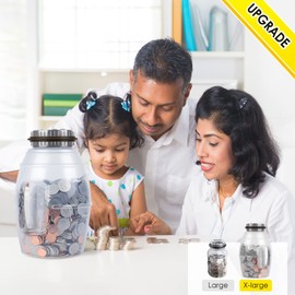 X-Large Piggy Bank for Adults, Vcertcpl Digital Coin Counting Bank with LCD Counter, 2.8L Capacity Coin Bank Money Jar for Adults, Designed for All US Coins(Gray, X-Large)