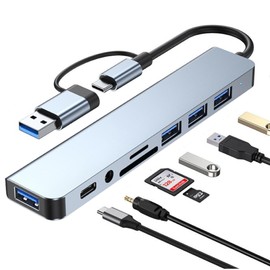GERUI USB C Hub 3.0, 3.0 Multiport Adapter with SD & TF Card Reader, USB 3.0 & 2.0 Ports, 3.5 mm Audio Ports, USB Type C Hub with MacBook Pro/Air/XPS/Tablet/Smartphones and More