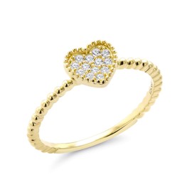Gem Stone King 18K Yellow Gold Plated Silver White Cubic Zirconia CZ Love Heart Ring For Women (Available In Size 5, 6, 7, 8, 9)