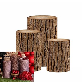 HUAYI Vintage Wood Pedestal Covers for Jungle Safari Birthday Party Decoration Wooden Grainy Plinth Cover Cylinder Christening Event Props Dia56cm H60cm