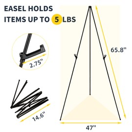 EWOID 6PCS Black Easel Stand for Wedding Sign Stand, 65 Inch Adjustable Metal Easels for Display, Portable Folding Easel for Wedding, Display Show, Arts, Poster with Portable Bags